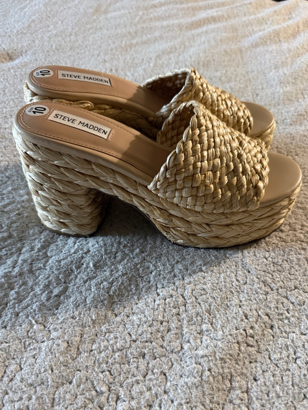 Steve Madden Bountiful Natural Braided Platform Slide Sandals 10 New